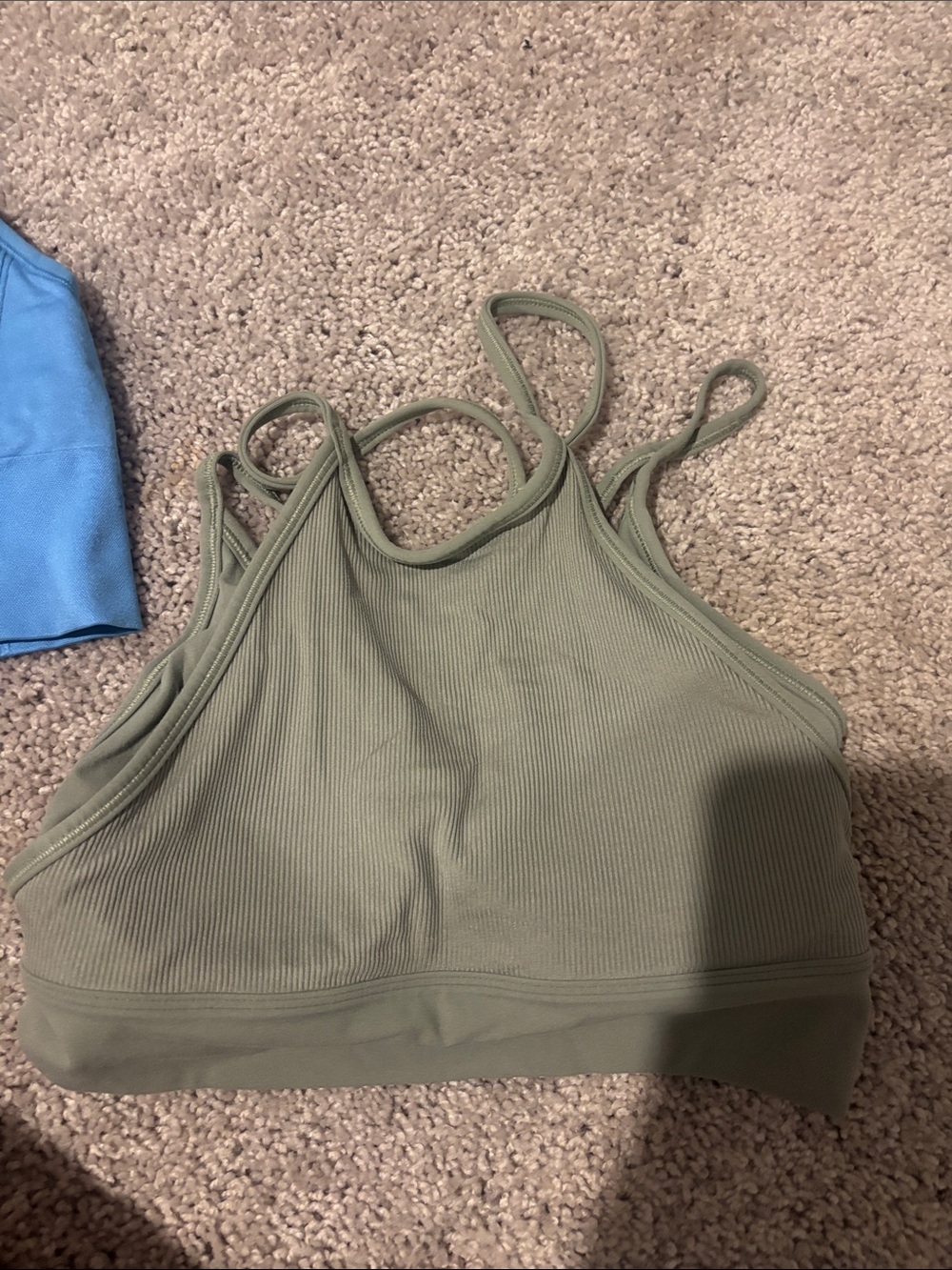 Nike Women's Olive Green Ribbed Strappy Sports Bra